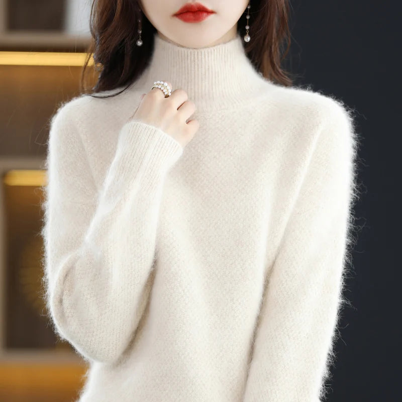 Autumn and Winter 2022 New 100% Mink Cashmere Women's Sweater Knitted Long Sleeve Pullover High Neck Soft Fashion Top