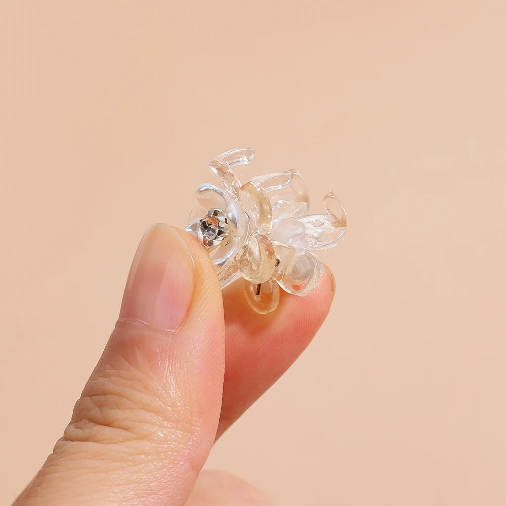 Mini Sweet Cool Flower Hair Claw Girl Small Transparent Crystal Hairclip Buttons Hairpin Headdress Children Kids Accessories