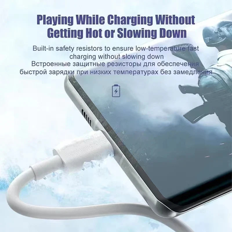 10A 120W With Cable Clip Super Fast Charging USB Type C Cable For Huawei P40 USB-C Data Cord for Xiaomi 14 Redmi13 12 Oneplus 11