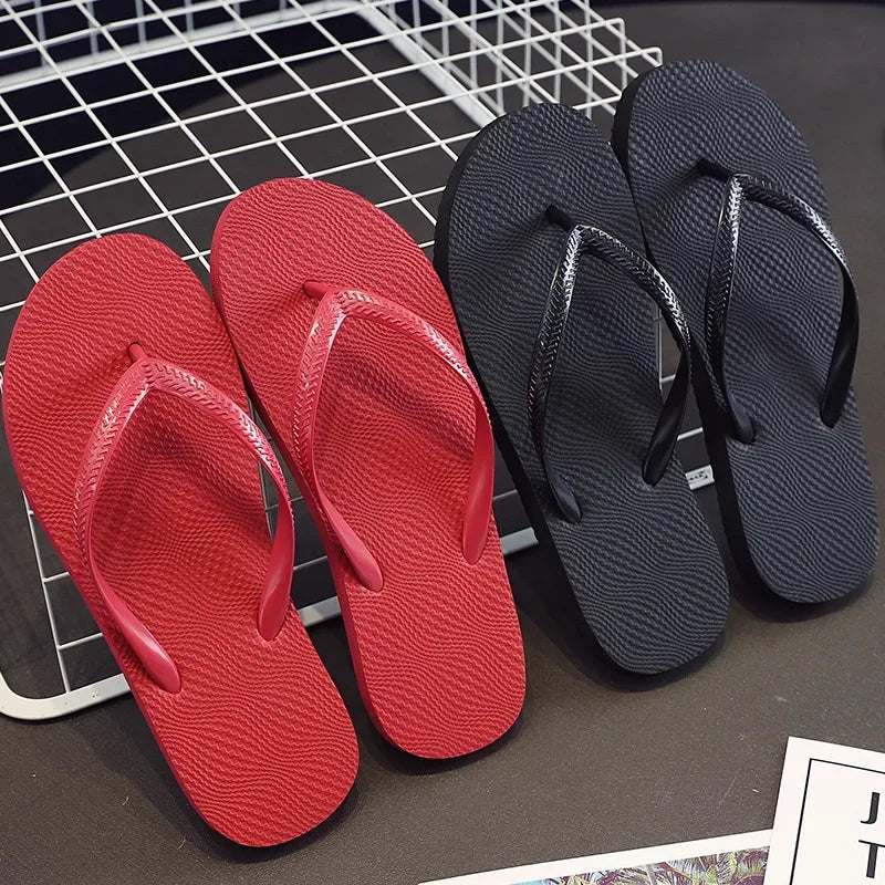 2023 New Women Summer Beach Slippers Solid Color Non-slip Couple Leisure Outdoor Women Flip Flops Breathable Beach Sandals Women