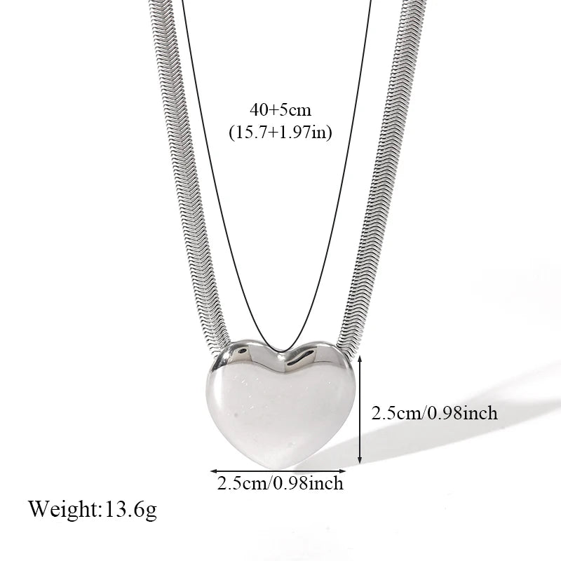 EILIECK 316L Stainless Steel Exaggerated Glossy Heart Love Pendant Necklace For Women New Trendy Waterproof Neck Chain Jewelry