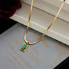 DIEYURO 316L Stainless Steel Square Green Crystal Zircon Necklace Earrings For Women Girl New Fashion Non-fading Jewelry Set