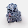 2024 Denim Women Vest Pearl Fashion Ripped Autumn Jeans Jacket Sleeveless Loose Short Coat Streetwear Beaded Flower Denim Vest