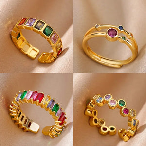 Colorful Tiny Round Rings For Women Stainless Steel Gold Color Adjustable Wedding Couple Ring Luxury Aesthetic Jewlery Gift 2024