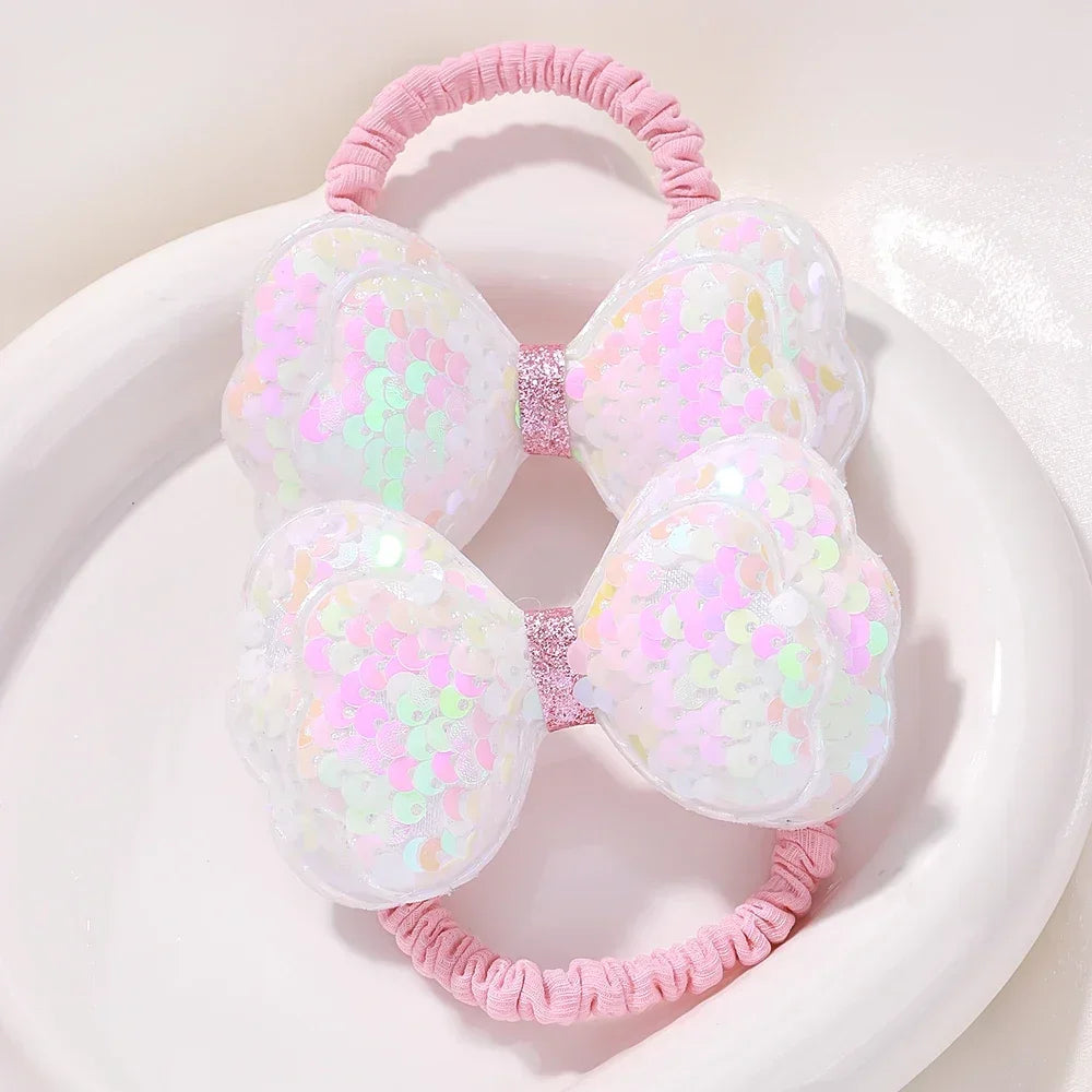 2Pcs/lot Lovley Flower  Ponytail Elastic Hair Bands for Girl Children Hair Ties Cartoon Kids Hair Accessories Baby Headwear