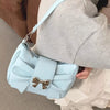 Xiuya Pink Bow Womens Shoulder Bag Korean Fashion College Style Elegant Handbag Square Pleated Sweet Casual Leather Armpit Bag