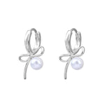 Load image into Gallery viewer, French Sweet Bowknot Pearl Pendant Hoop Earrings For Women Silver Color Elegant Ear Buckle Bithday Party Jewelry Accessories
