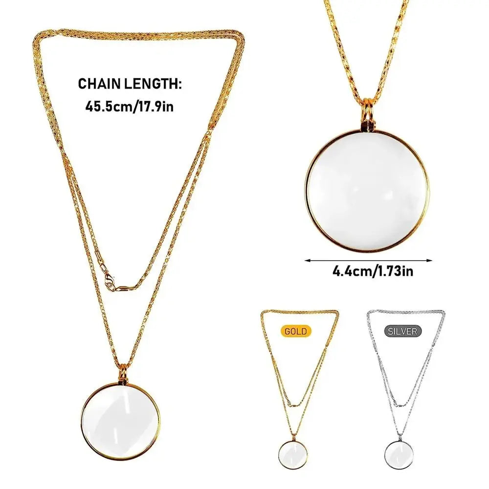 Portable Reading Necklace Magnifier Durable High Definition 5X Magnifying Glass Gold/Silver Mini Clavicle Chain Women
