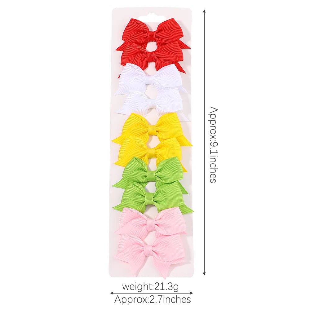 10Pcs/Set Solid Color Kids Bows Hair Clips for Baby Girls Handmade Ribbon Bowknot Hairpin MiNi Barrettes Hair Accessories