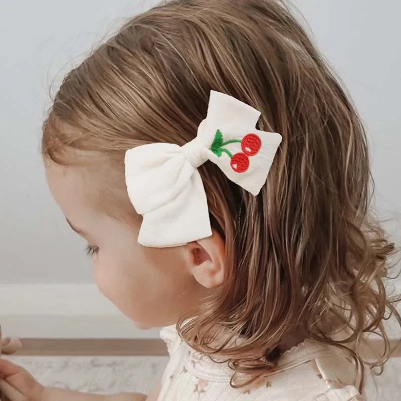 Oaoleer 1Pcs New Cherry Embroidered Hair Bow Clips for Kids Girls Cute Bowknote Barrettes Hairpin BabyHeadwear Hair Accessories