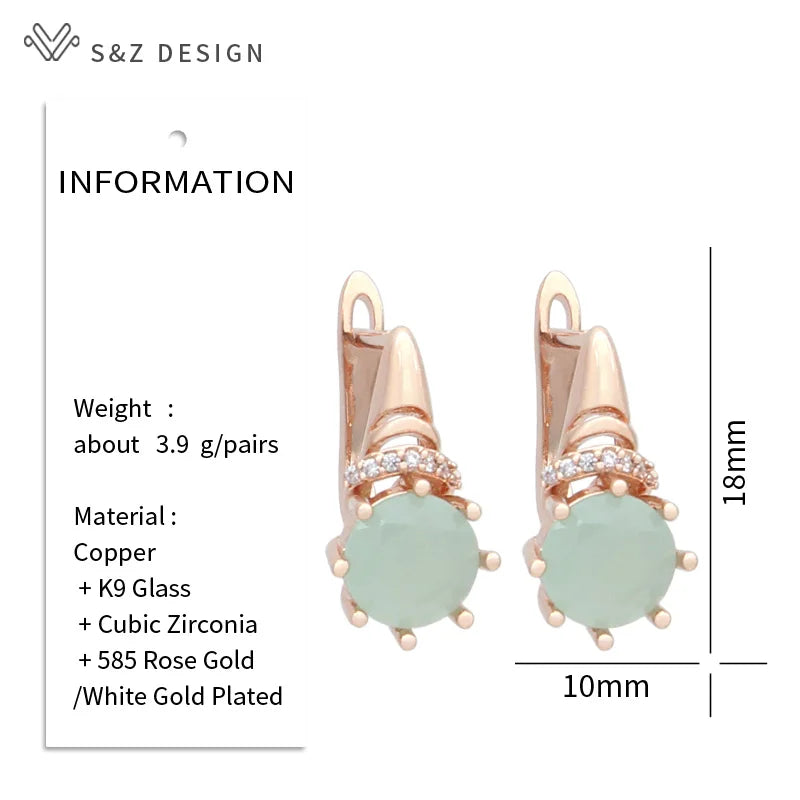 S&Z DESIGN New Fashion Round Crystal Drop Earrings Women Trendy Jewelry 585 Rose Gold Color Micro Inlay Cubic Zirconia Eardrop