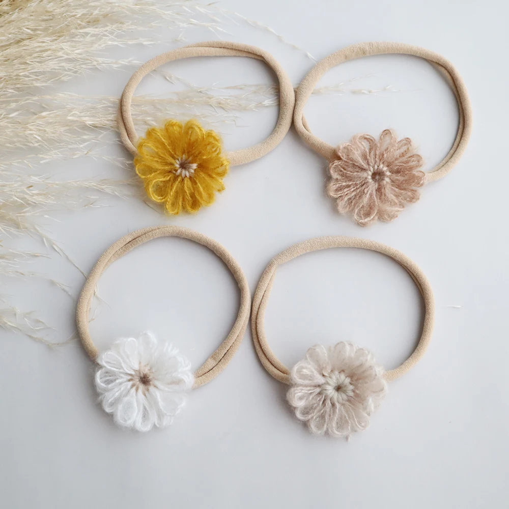 1.6in Woolen Flowers Baby Girls Nylon Headbands Handmade Kid Elastic Hairbands Children Hair Accessories Vintage Toddler Winter