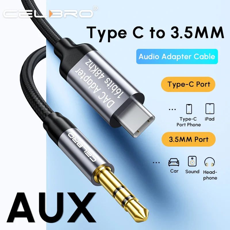 AUX Cable Type C to 3.5mm Jack Audio Plug Speaker Adapter For Samsung Huawei iPone Realme Car Headphone Computer Converter Wire