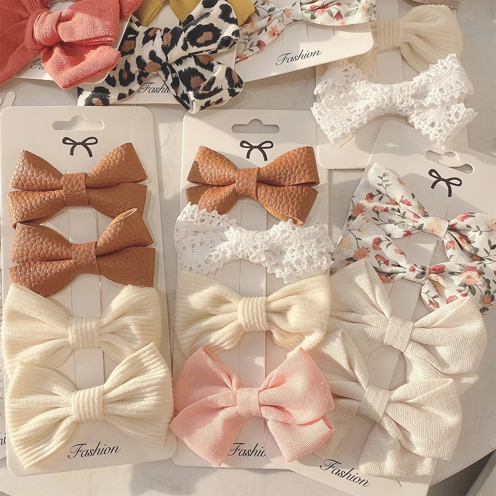 4PCS/Set New Girls Leopard Hairpins Kids Sweet Hair Clips Barrettes Lovely Hair Bows Children Cute Baby Hair Accessories
