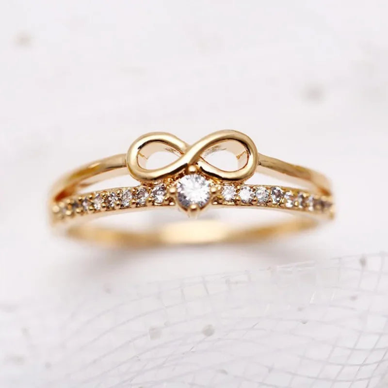 Fashion Gold Silver Color Ring for Women White Crystal Cubic Zirconia Infinity Love Ring Engagement Wedding Party Female Jewelry