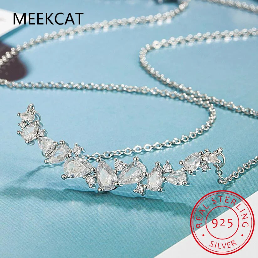 Moissanite Necklace for Woman Wedding Fine Jewelry 925 Sterling Sliver Plated 18k White Gold Necklace Colar de Prata