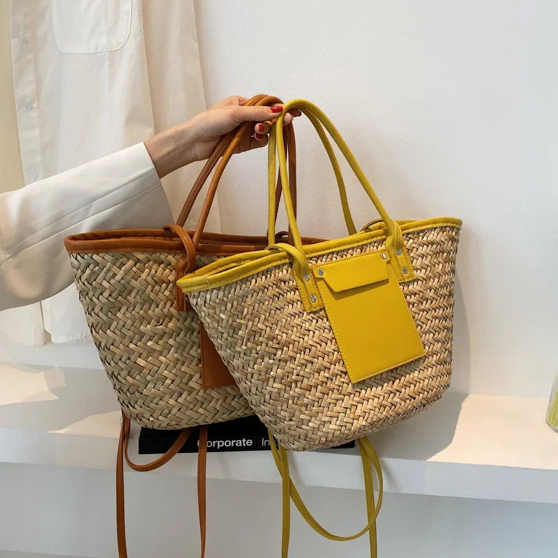 2024 NEW Straw Woven Women Summer Beach  New Versatile Shoulder  Fashion Rattan Handbag Tote Bag Large Capacity