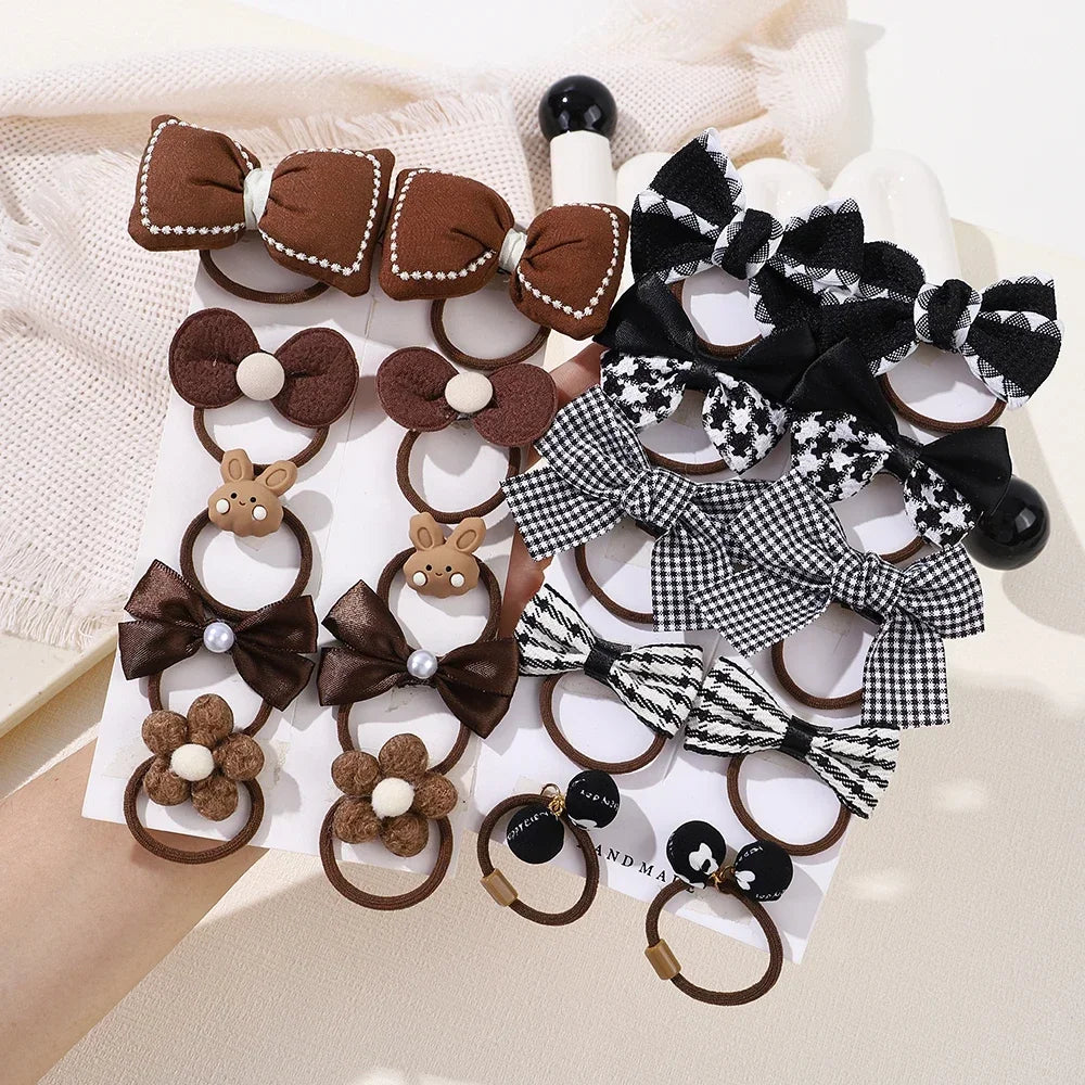 10Pcs/Set Girls Cartoon Hair Band Bow Hair Ties Flower Headbands Princess Elastic Rubber Bands Kids Hair Accessories