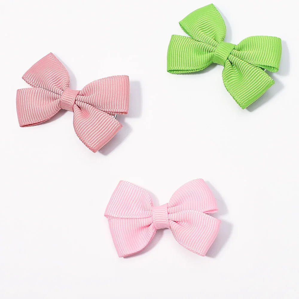 5Pcs/Set Solid Hairpins for Baby Grosgrain Ribbon Bows Hair Clips Boutique Handmade Headwear Girls Baby Hair Accessories