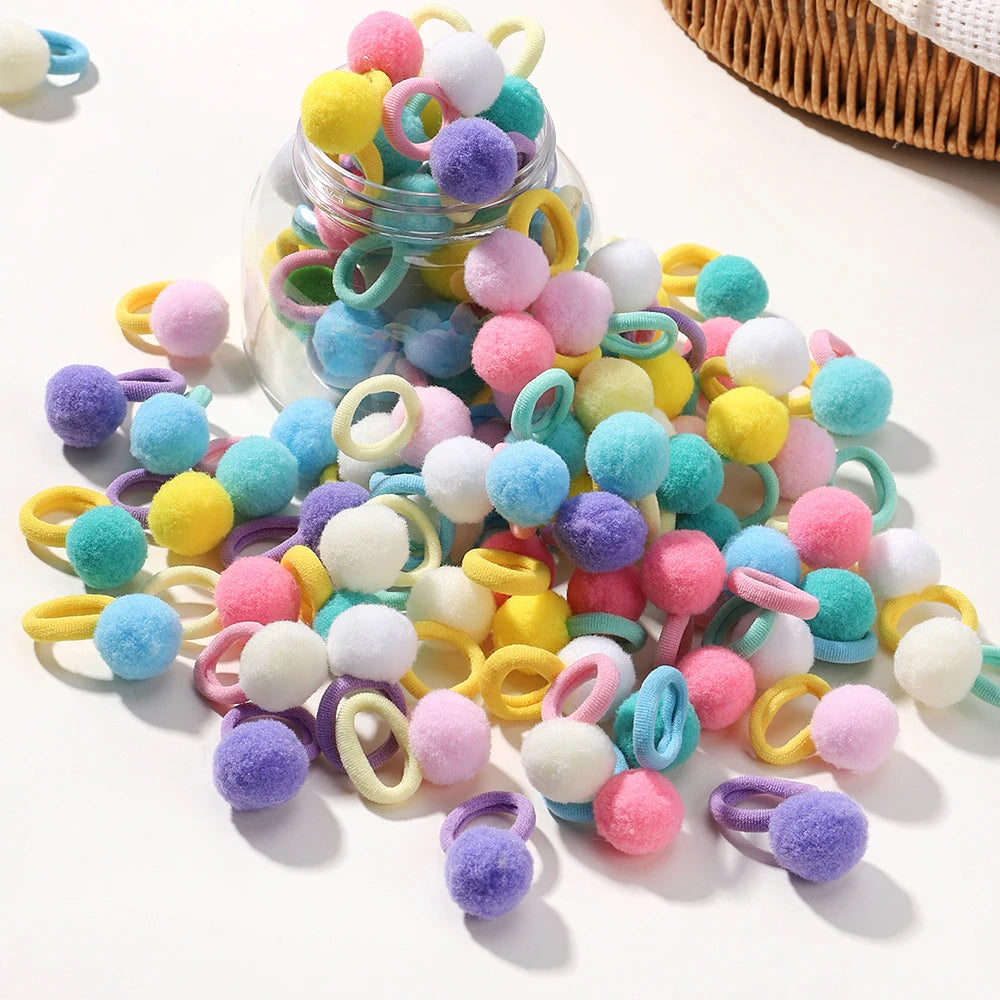 20pcs Kids Elastic Hair Bands Girls Plush Ball Rubber Band For Children Sweets Scrunchie Hair Ties Clip Baby Hair Accessories