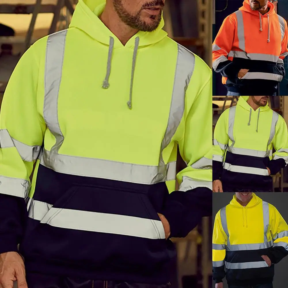 Long Sleeve Pullover Top Hoodie Men Sweatshirt Reflective High Visibility Coat