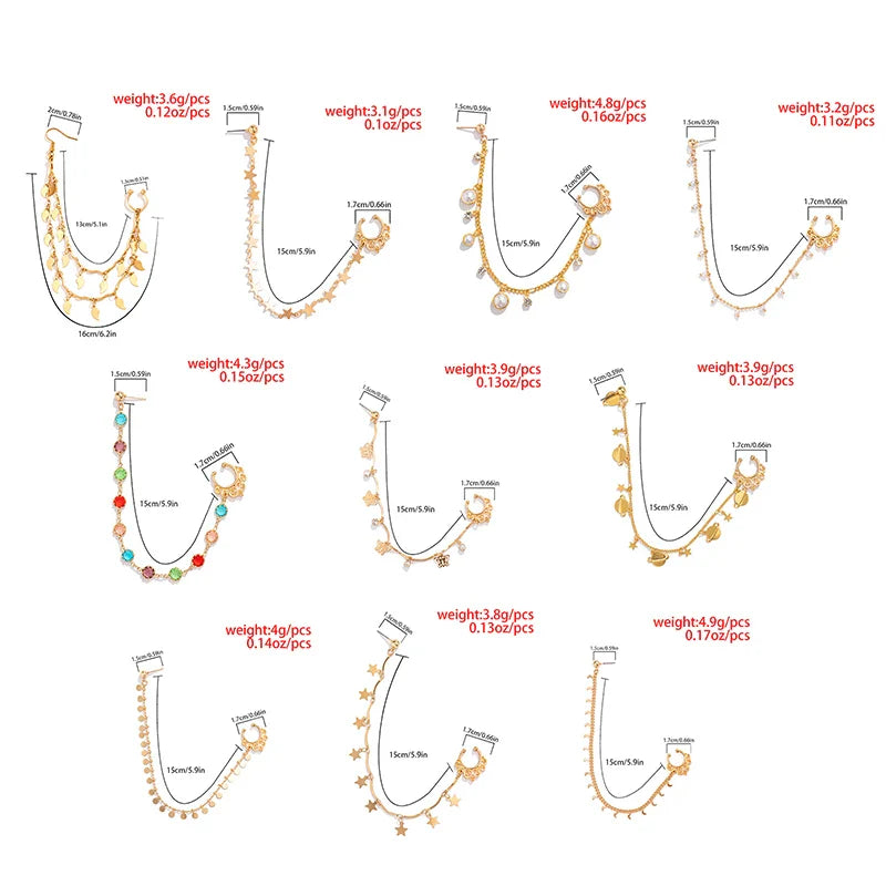 Indian Gold Color Pearl Butterfly Tassel Earrings Nose Clip Chain For Women Boho Nose Ring Non Pierceing Dangle Earring Jewelry