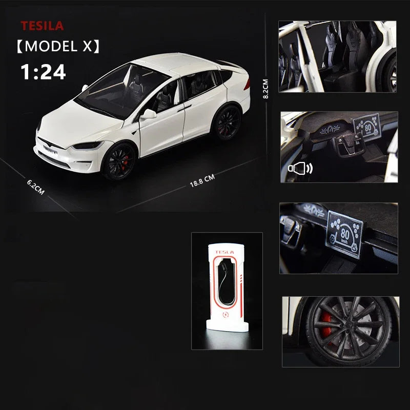 1:24 Tesla Model X  Tesla Model 3 Alloy Die Cast Toy Car Model Sound and Light Children's Toy Collectibles Birthday gift