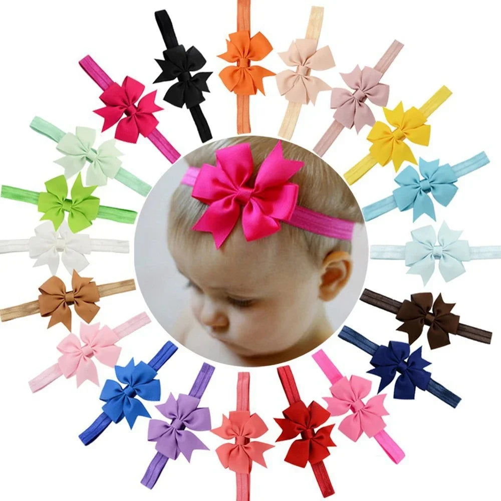 10pcs/lot Baby Girls Grosgrain Ribbon Hair Bows Headbands 3.2" Hair Band Kids Accessories for Infant Newborn Toddler Photo Props