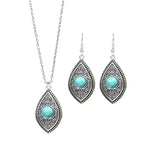 Load image into Gallery viewer, 1Set Vintage National Imitation Turquoise Women's Earring Necklace Set Antique Silver Alloy Green Earring Necklace
