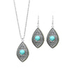 1Set Vintage National Imitation Turquoise Women's Earring Necklace Set Antique Silver Alloy Green Earring Necklace