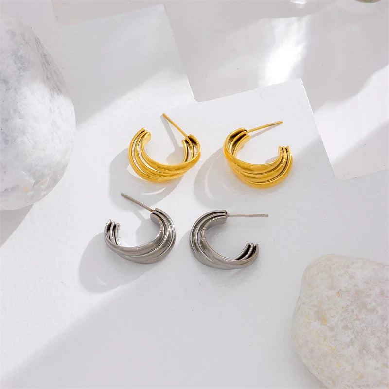 DIEYURO 316L Stainless Steel Round Wide Hoop Earrings For Women Fashion Gold Color Girls Body Jewlery Party Gift Bijoux серьги