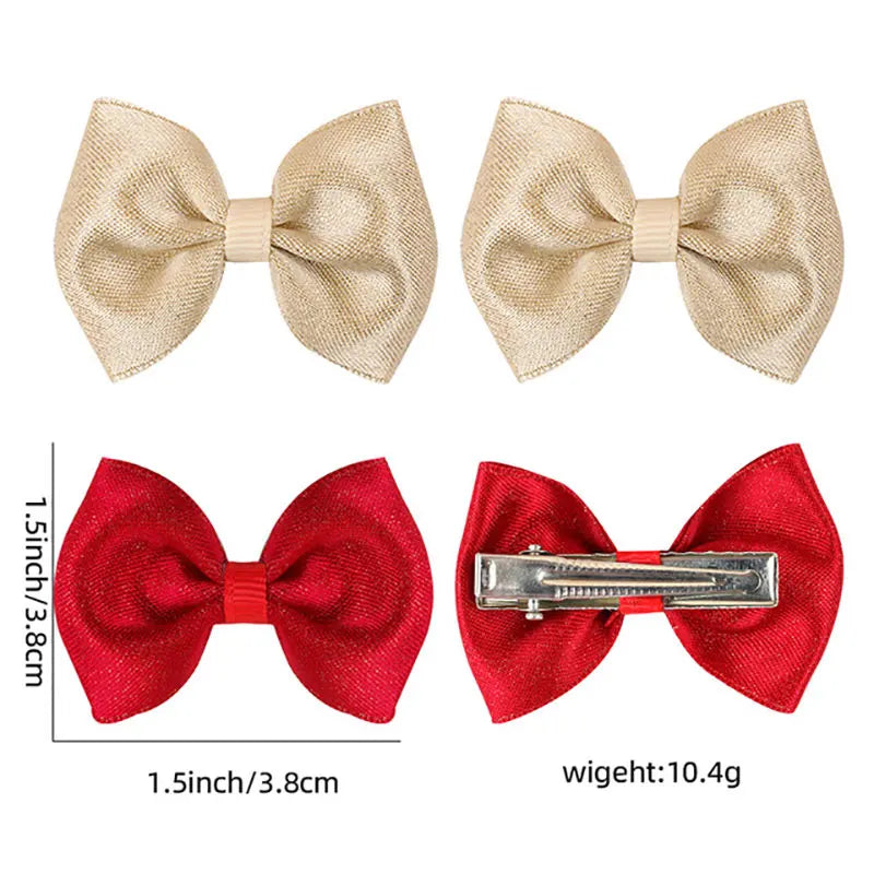 Happy New Year Bows Hair Clips Red Hair Bands Hair Accessories For Girls Rhinestone Barrettes Headwear Floral Hairpins Kids Gift