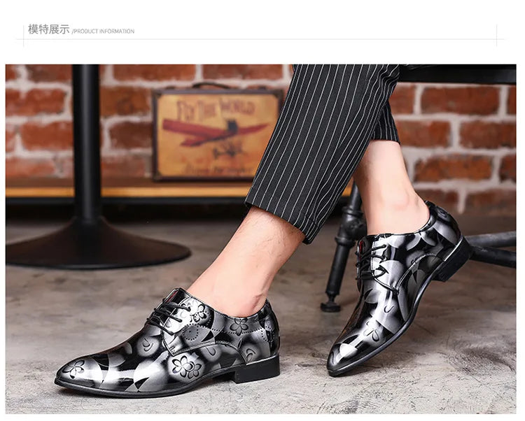 Office Men Dress Shoes Floral Pattern Men Formal Shoes Leather Luxury Fashion Groom Wedding Shoes Men Oxford Shoes Dress 37-50