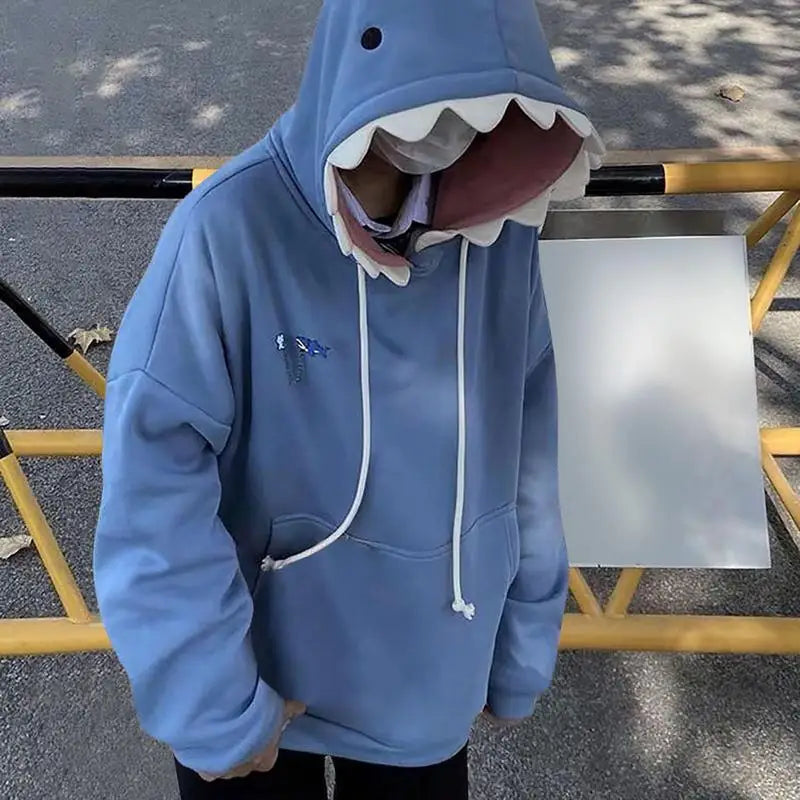 Shark Sweatshirt Women's Blue Hoodies Long Sleeve Shark Shape Couple Pullover Animal Hooded Cartoon Sweatshirt For Men Women