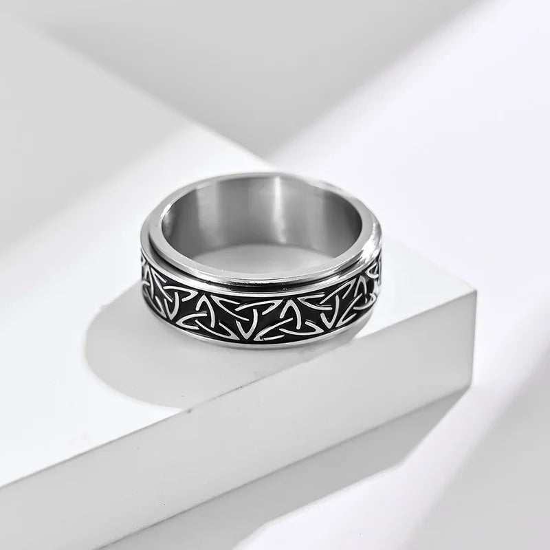 New Style Unique Rotatable Stainless Steel Ring Retro celtic triangle knot  Mens Rings Party Jewelry for women Gift size 7-13