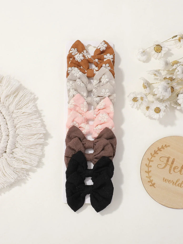 10pcs/set Embroidery Bows Hair Clips Hairpins for Girls Handmade Cotton Barrettes Kids Butterfly Headwear Baby Hair Accessories