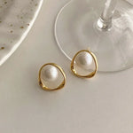Load image into Gallery viewer, Imitation Pearl Earring for Women Gold Color Round Stud Earrings Korean Delicate Irregular Design Unusual 2023 Fashion Jewelry
