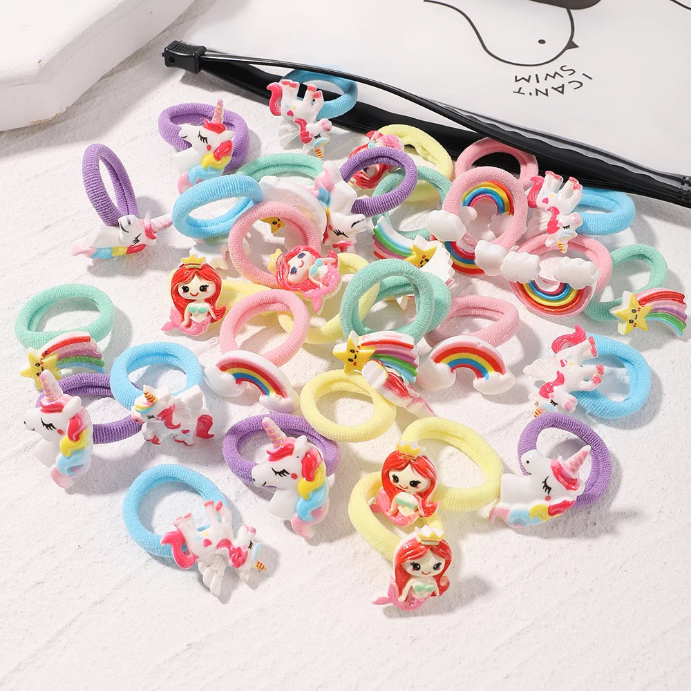 10pcs Lovely Cartoon Kids Elastic Hair Bands Girls Candy Macaron Hair Ties Ropes Stripe Ponytail Holder Baby Hair Accessories