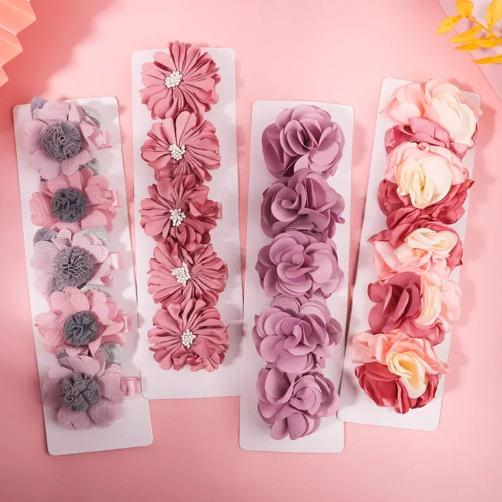 5/3Pcs Children Handmade Chiffon Petals Poppy Flower Hair Clips Rolled Rose Fabric Hair Flowers for Kids Girls Hair Accessories