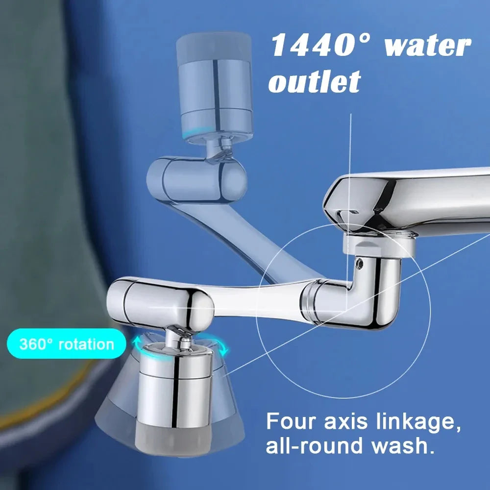 1440° Universal Tap Aerator Anti-splash Swivel Water Saving Plastic Faucet Spray Head Robotic Arm Dual Mode Tap Extender Adapter