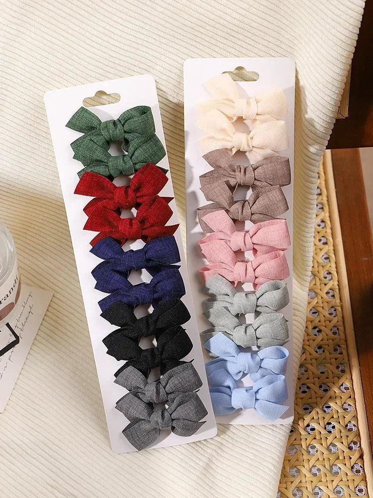 10Pcs/Set Girls Solid Hairpins Hair Bows Clips Gift Nylon Safe Hair Clip Barrettes for Infants Toddlers Kids Hair Accessories