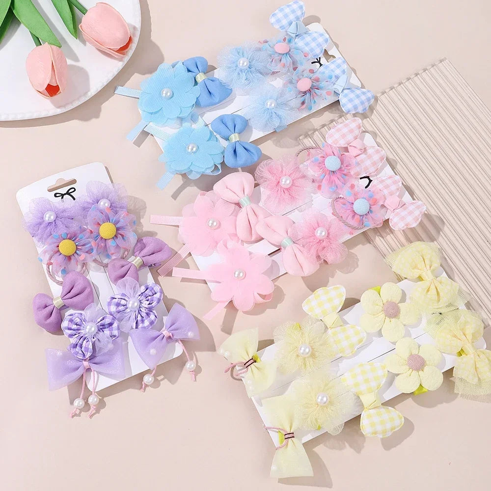 10Pcs/Set Girls Cartoon Hair Band Bow Hair Ties Flower Headbands Princess Elastic Rubber Bands Kids Hair Accessories