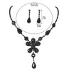 Flower Design Drop Necklace Earrings Set Black Rhinestone Tassel Necklace Earrings Jewelry Set for Women Wedding Prom Party Gift