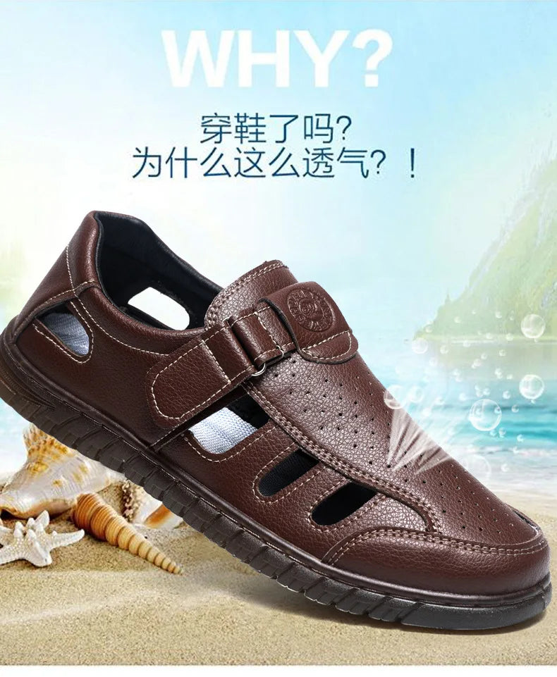 Brand New Fashion Genuine Leather Hollow Out Men Sandals Summer Casual Shoes Breathable Outdoor Slip on Man Sandals Beach Shoes