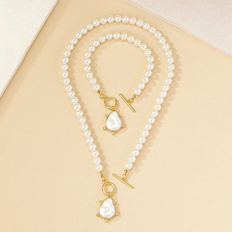 Irregular Imitation Pearl Pendant Bracelet Necklace Set For Women's Collarbone Chain Holiday Party Gift Fashion Jewelry AS007