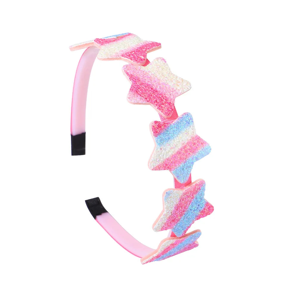 New Fashion Girls Glitter Hair Bands Cute Colors Hair Hoop Hairbands Lovely Bow Stars Headbands for Kids Gifts Hair Accessories