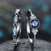 2Pcs/Set Classic Silver Color Ring Green Blue Round Cut Created Birthstone Delicate Slim Ring for Women Bride Wedding Jewlery