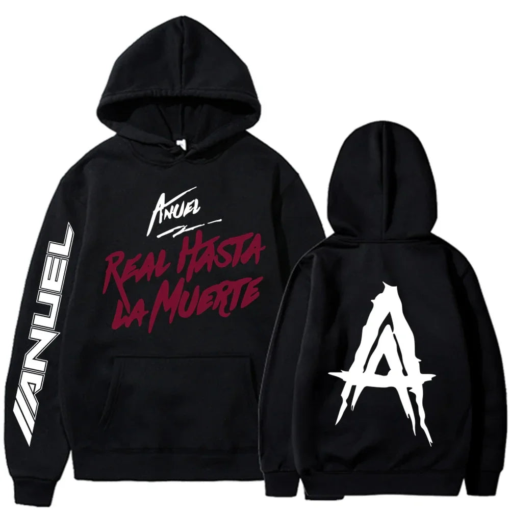 Spring and Autumn Hooded Anuel AA Real Hasta La Muerte Printed Sweatshirt Streetwear Rapper Loose Pullover Casual Hooded Top1