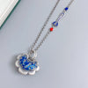 Original 925 Silver Faceted Blue Orchid Enamel Ruyi Necklace for Women Charms Exquisite Pendant Clavicle Chain Banquet Jewelry