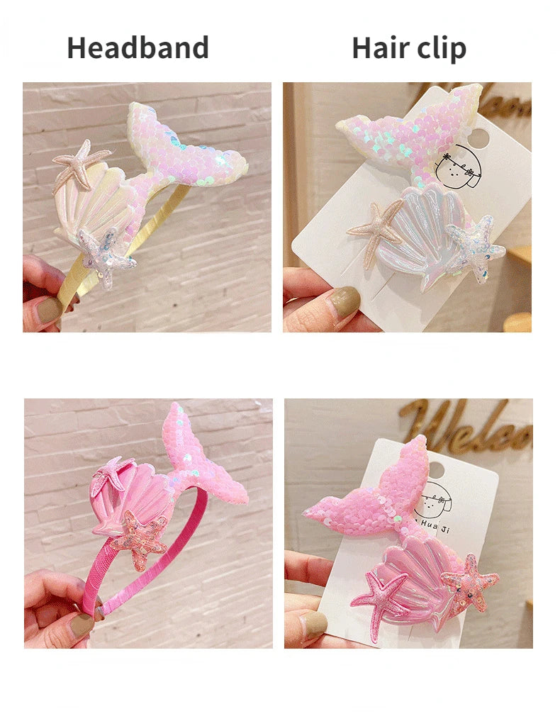 Baby Girls Sequins Headwear Mermaid Tail Hairbands Princess Hair Clips Kid Headdress Children Party Decorate Hairpin Accessories